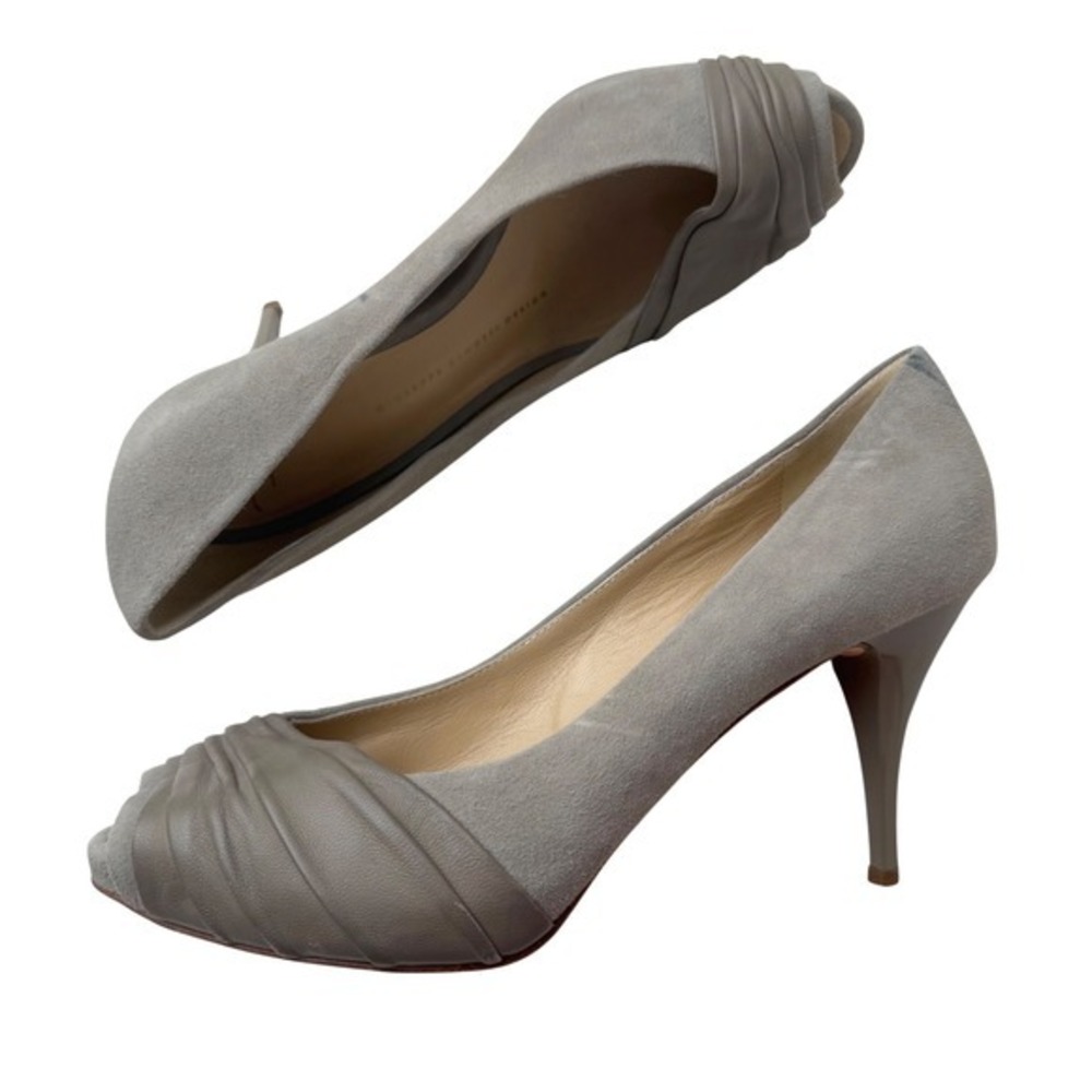 Giuseppe Zanotti Peep Toe Pumps Ruched Grey Suede Quiet Luxury Old Money 38
